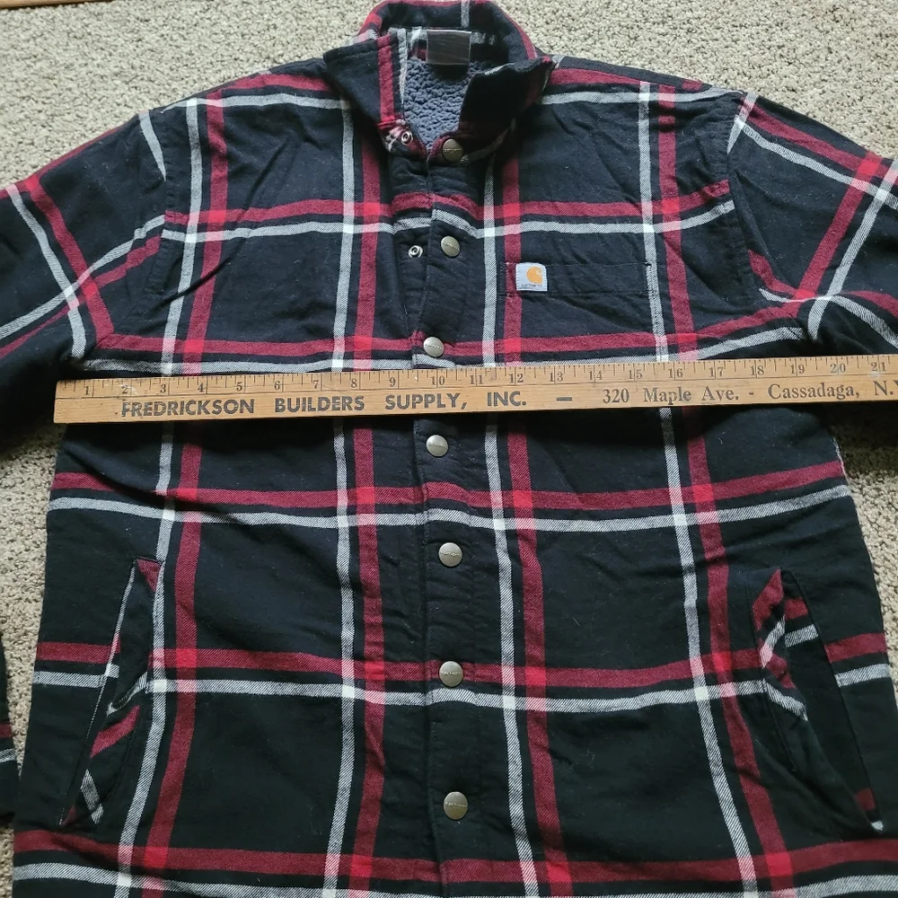 Carhartt Kids Coat XL 18/20 Plaid Sherpa Chore Barn Work Red Black Pockets Warm
